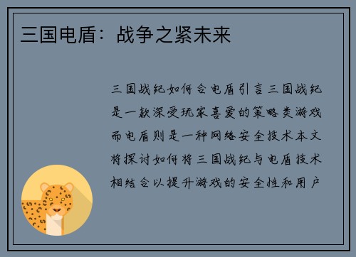 三国电盾:战争之紧未来